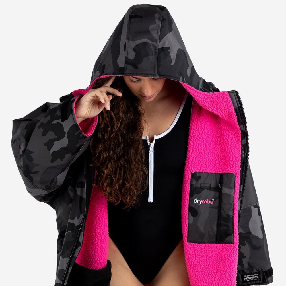 dryrobe Advance Long Sleeve Changing Robe - Black Camo / Pink Extra Image 1